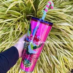🎄LAST ONE❤️Starbucks Target 2023 Pink Candy Cane ‘Foliage’ Straw Topper Tumbler